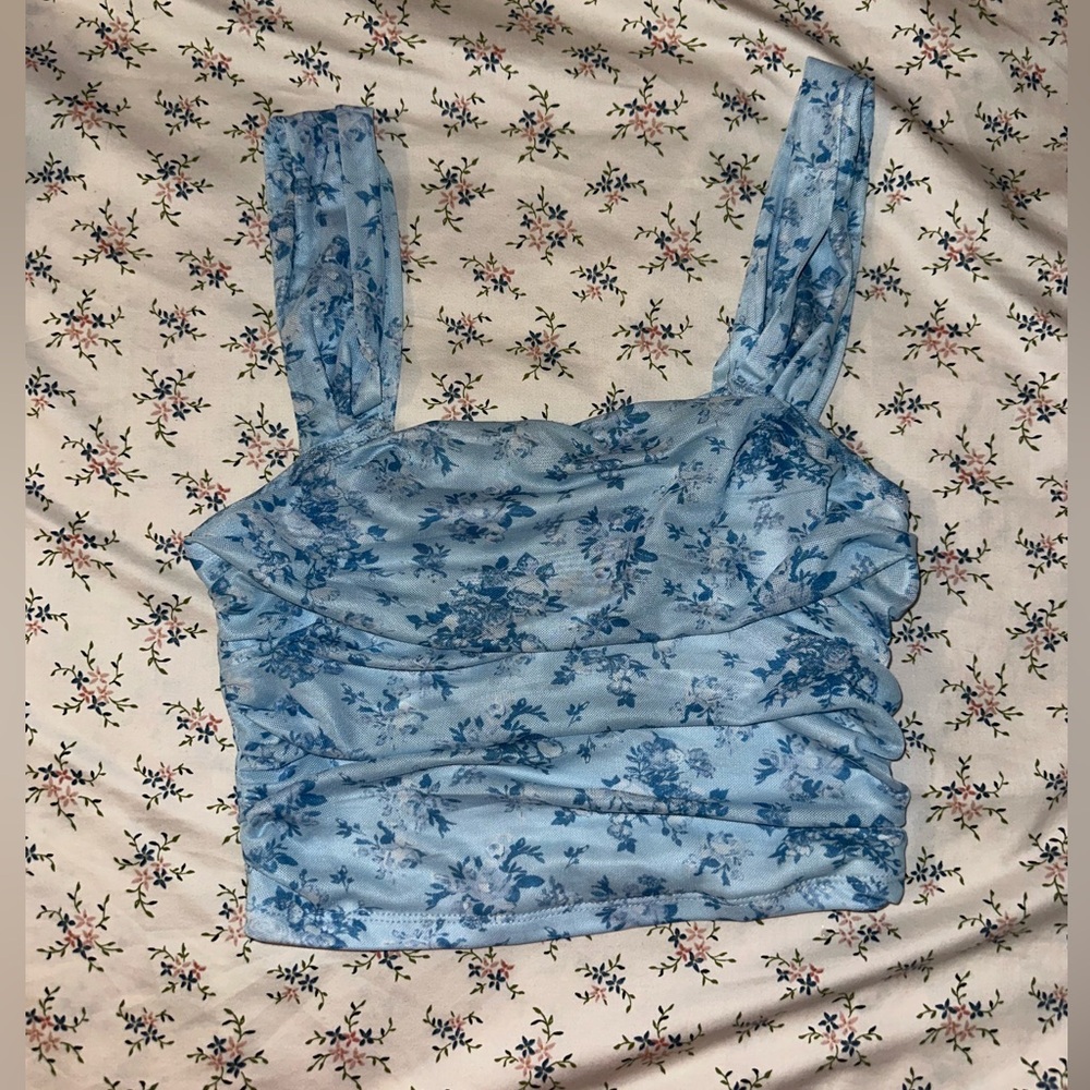Blue floral tank top